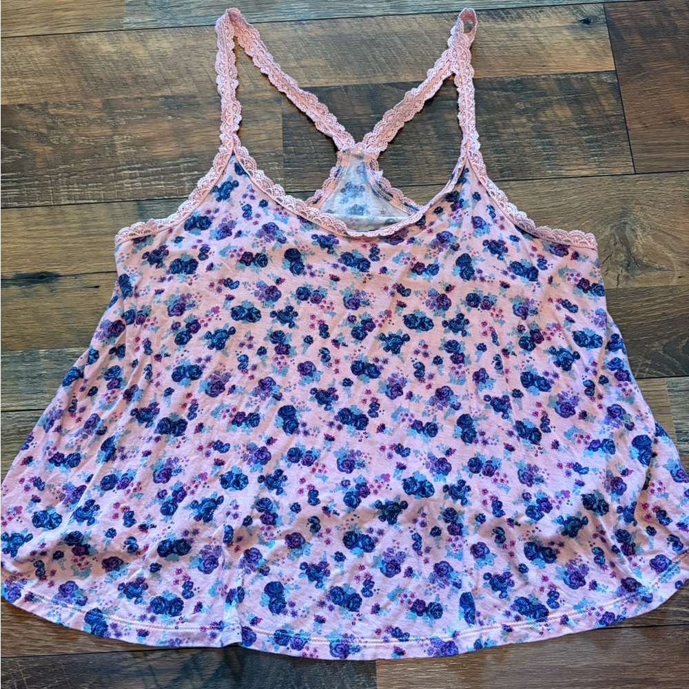 Mudd Floral Lace Tank Top in Pink and Blue